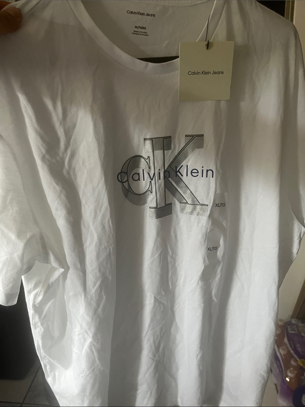 Calvin Klein White T-Shirt with Silver CK Logo